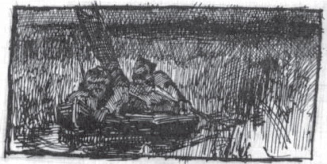 WikiOO.org - Encyclopedia of Fine Arts - Maľba, Artwork Nicholas Roerich - Sketch of two hunters in boat