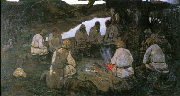 Wikoo.org - موسوعة الفنون الجميلة - اللوحة، العمل الفني Nicholas Roerich - Elders Gathering