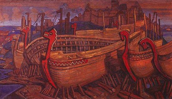 Wikioo.org - The Encyclopedia of Fine Arts - Painting, Artwork by Nicholas Roerich - They build the ships