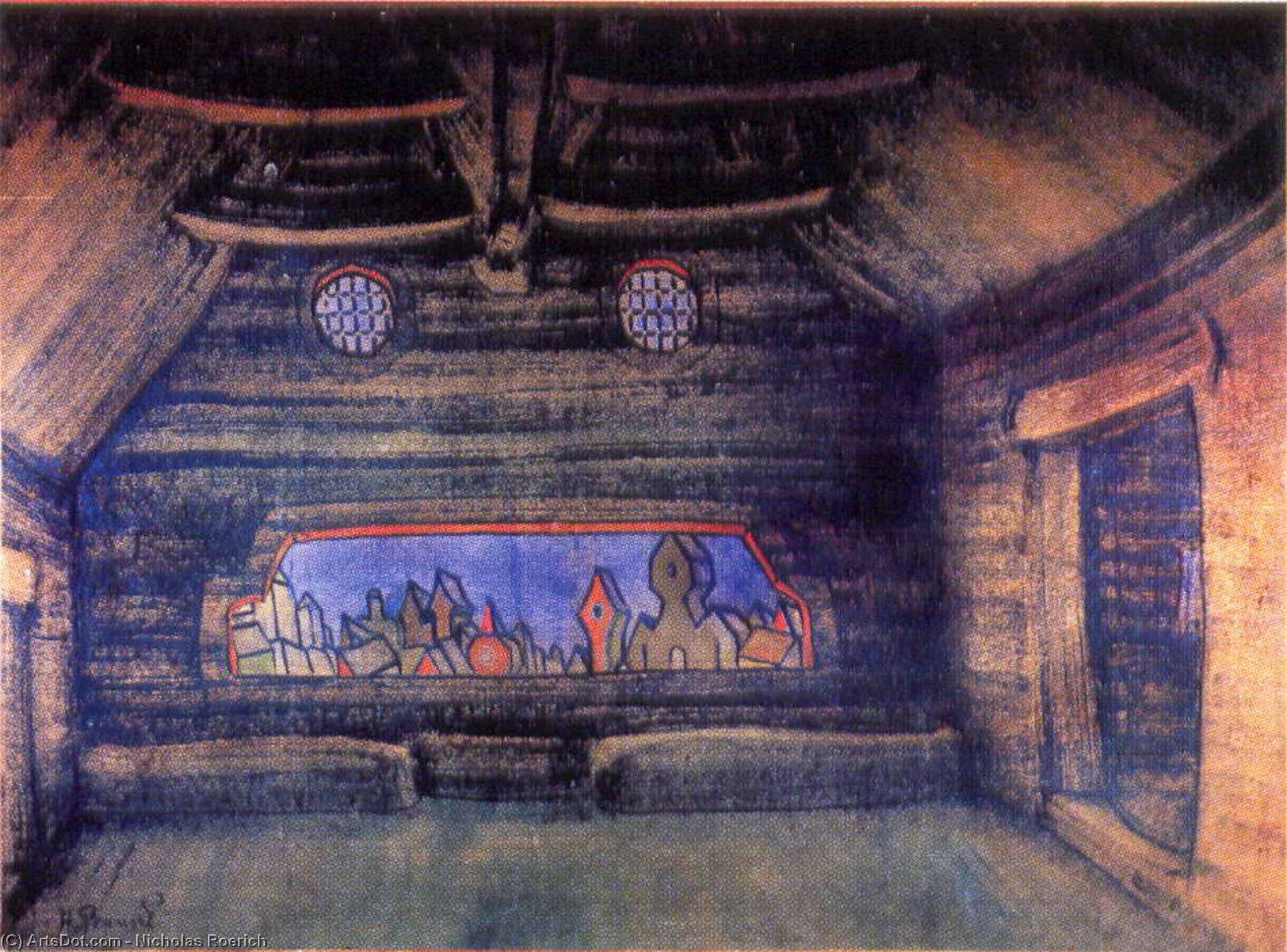 Wikioo.org - The Encyclopedia of Fine Arts - Painting, Artwork by Nicholas Roerich - Terem of Yaroslavna. New moon.