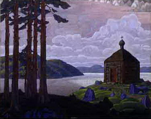 Wikioo.org - The Encyclopedia of Fine Arts - Painting, Artwork by Nicholas Roerich - Landscape with chapel
