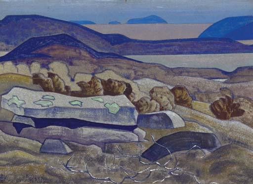 Wikoo.org - موسوعة الفنون الجميلة - اللوحة، العمل الفني Nicholas Roerich - Stone of the Leader