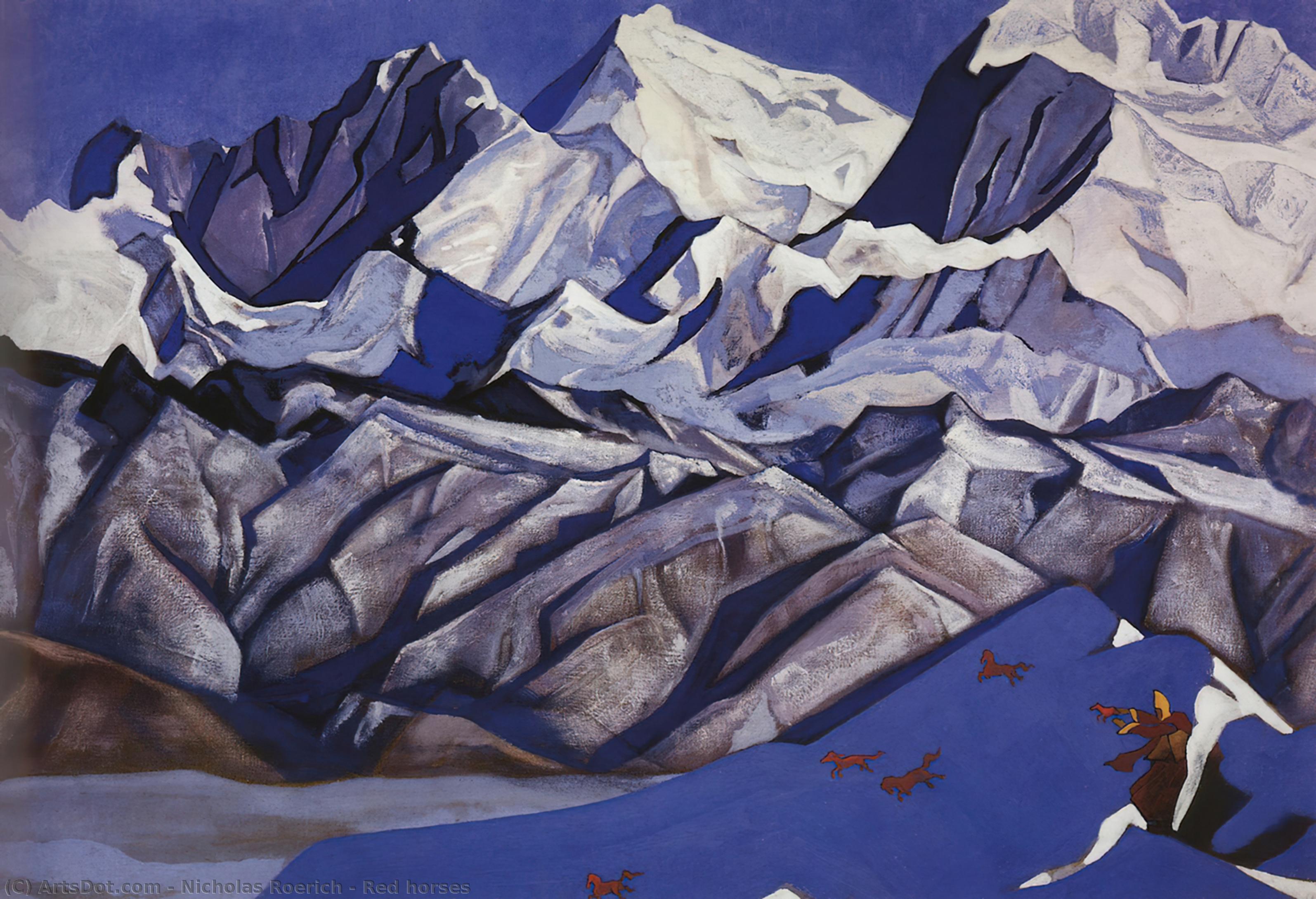 Wikoo.org - موسوعة الفنون الجميلة - اللوحة، العمل الفني Nicholas Roerich - Red horses