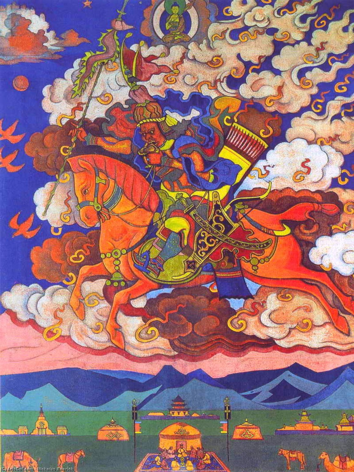 Wikioo.org - The Encyclopedia of Fine Arts - Painting, Artwork by Nicholas Roerich - Great rider. Rigden Jyepo - Messenger of Shambhala