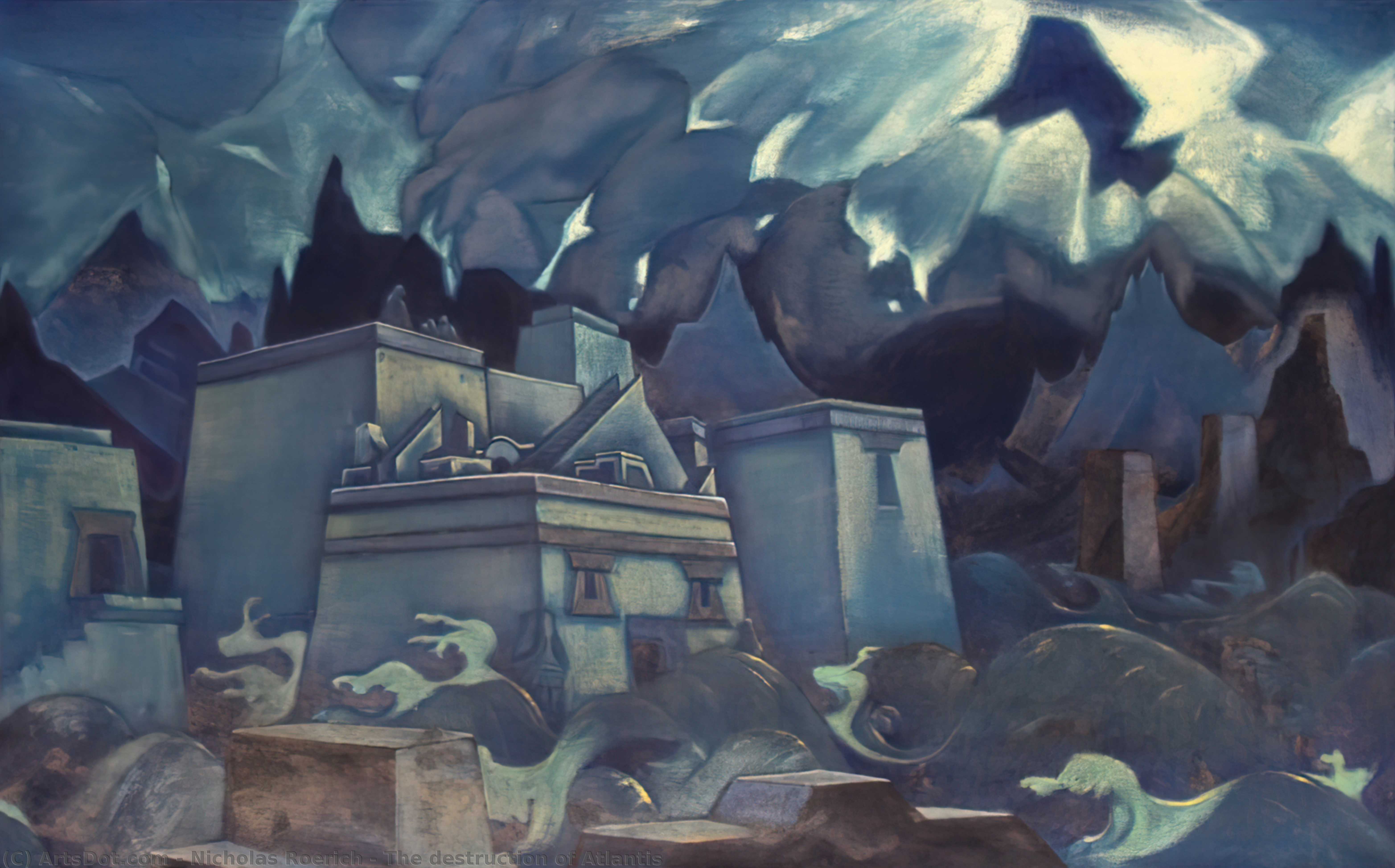 Wikioo.org - The Encyclopedia of Fine Arts - Painting, Artwork by Nicholas Roerich - The destruction of Atlantis