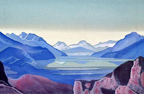 Wikoo.org - موسوعة الفنون الجميلة - اللوحة، العمل الفني Nicholas Roerich - Lake in the mountains
