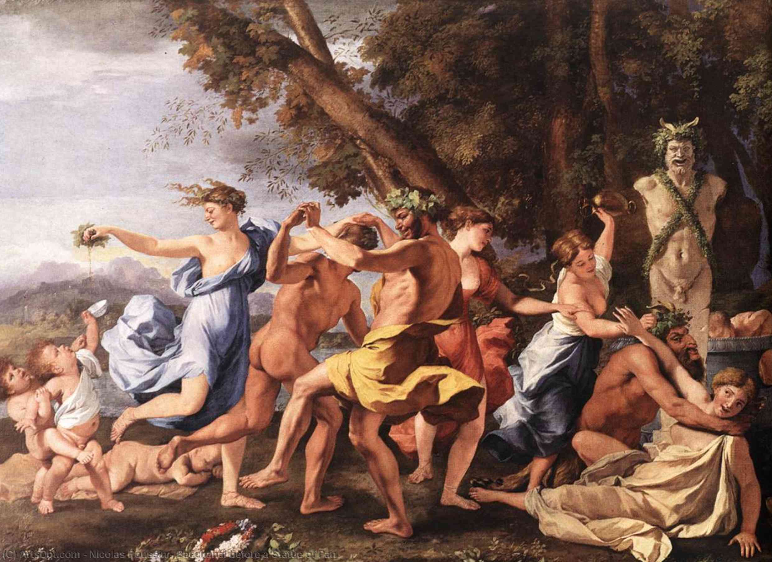WikiOO.org - Enciclopédia das Belas Artes - Pintura, Arte por Nicolas Poussin - Bacchanal before a Statue of Pan