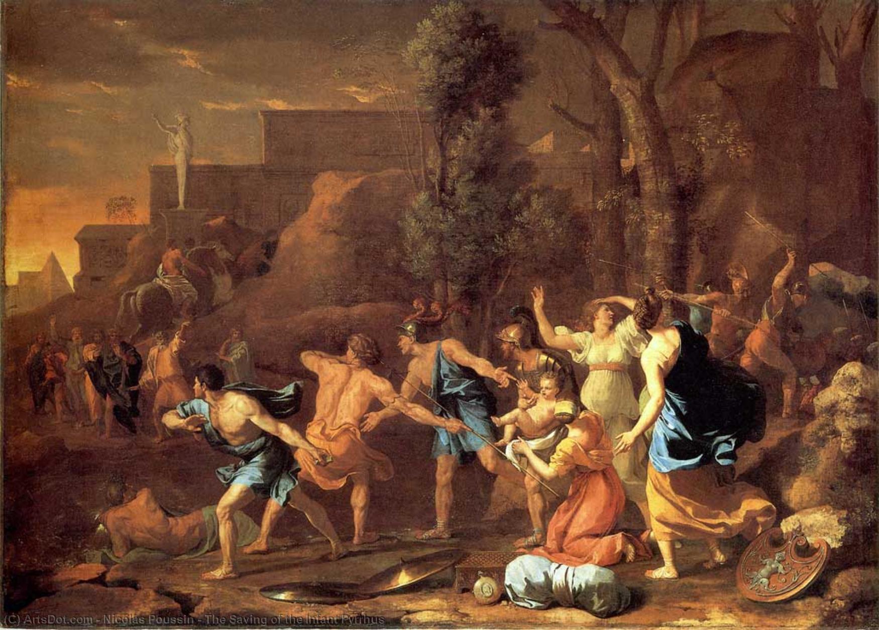 Wikioo.org - The Encyclopedia of Fine Arts - Painting, Artwork by Nicolas Poussin - The Saving of the Infant Pyrrhus
