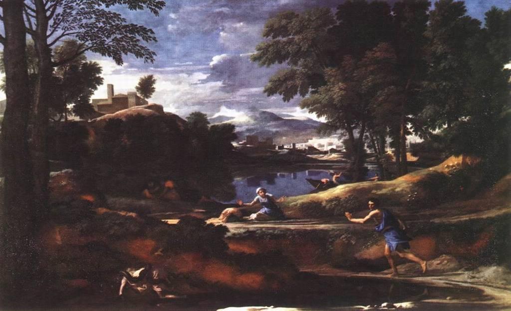 Wikioo.org – L'Enciclopedia delle Belle Arti - Pittura, Opere di Nicolas Poussin - paesaggio con un L uomo  ucciso  a memoria  Un  serpente