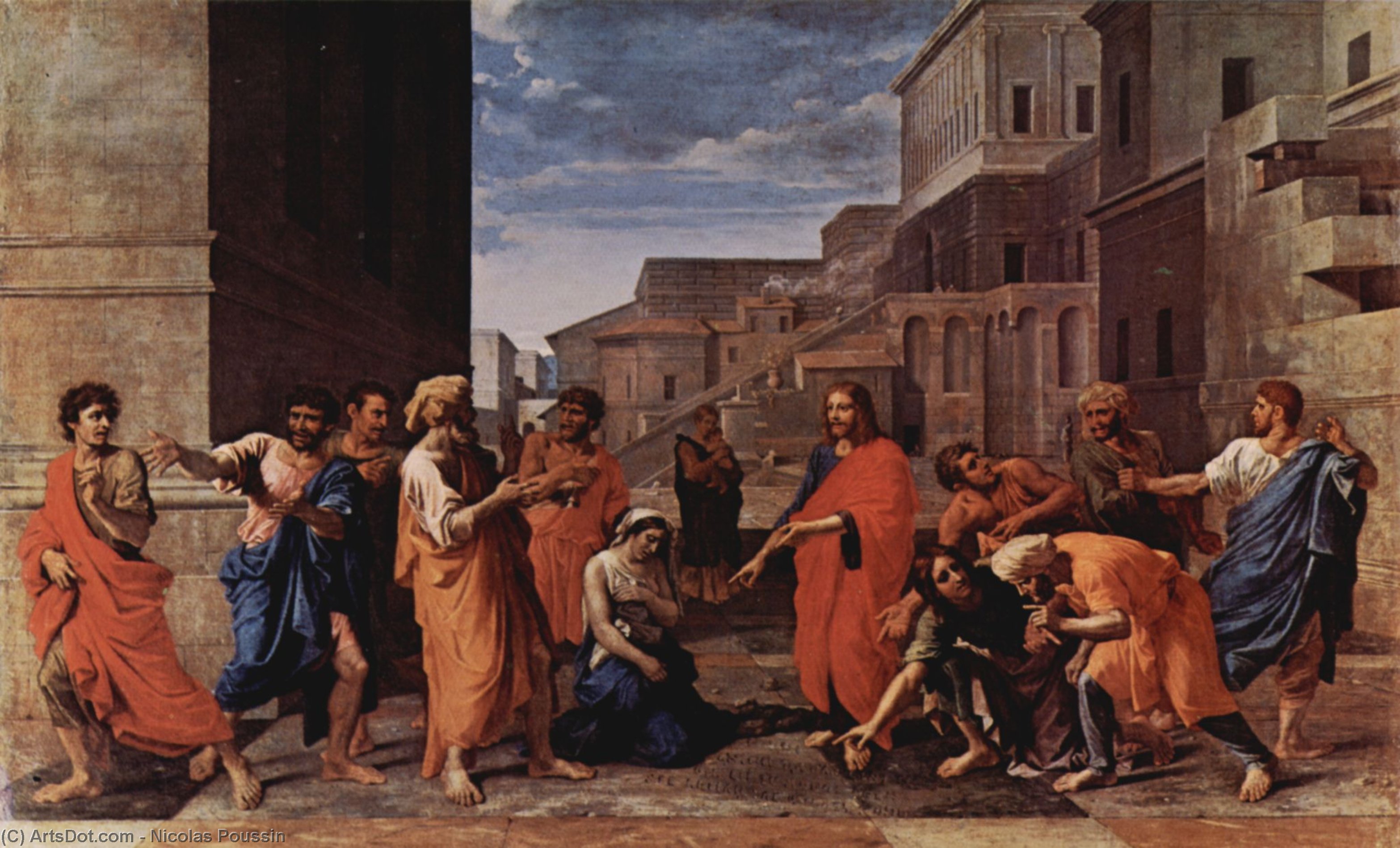 WikiOO.org - Encyclopedia of Fine Arts - Maleri, Artwork Nicolas Poussin - Christ and the adulteress