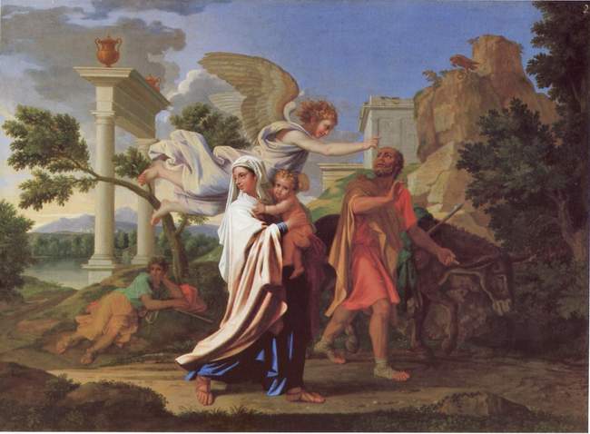 Wikioo.org – La Enciclopedia de las Bellas Artes - Pintura, Obras de arte de Nicolas Poussin - La huida a Egipto