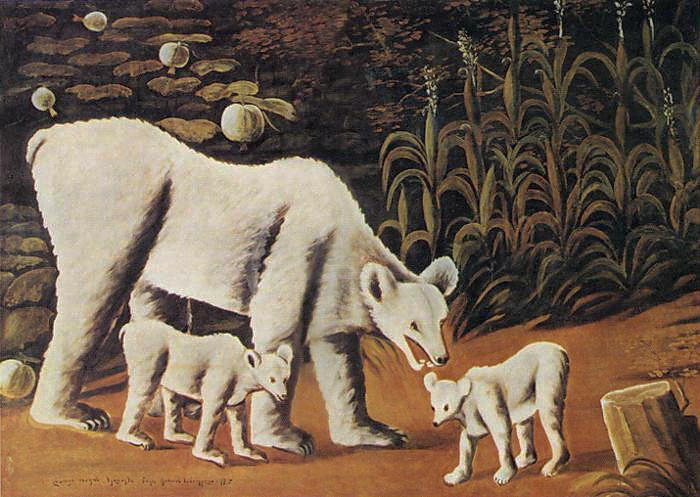 Wikioo.org - The Encyclopedia of Fine Arts - Painting, Artwork by Niko Pirosmani - Mother Bear with Her Cubs