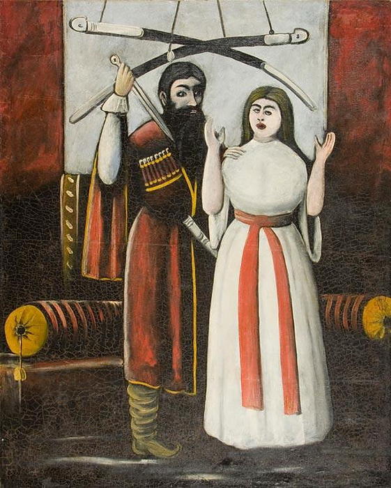 Wikioo.org - The Encyclopedia of Fine Arts - Painting, Artwork by Niko Pirosmani - Brother and sister. A scene from the play Vladimir Guniya