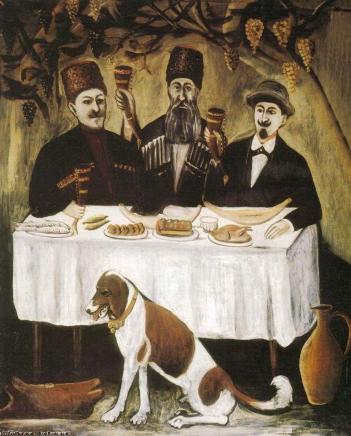 WikiOO.org - Encyclopedia of Fine Arts - Maleri, Artwork Niko Pirosmani - Spree in the grape arbor