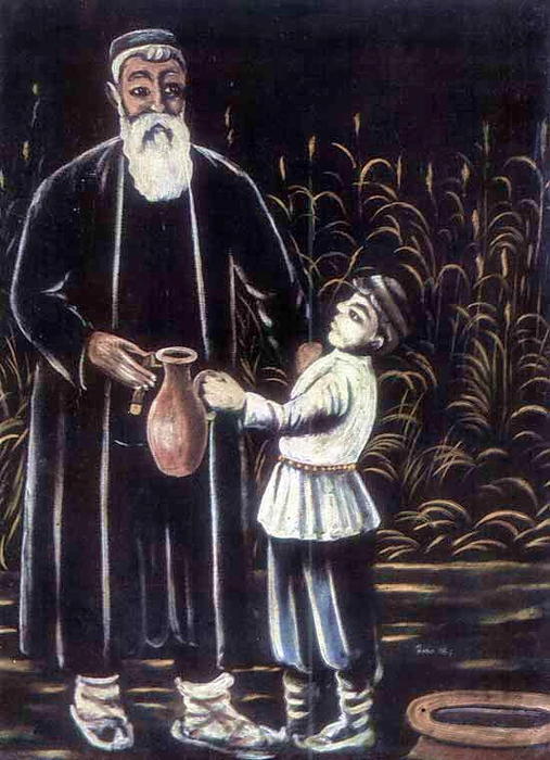 Wikioo.org - The Encyclopedia of Fine Arts - Painting, Artwork by Niko Pirosmani - The farmer and his grandson