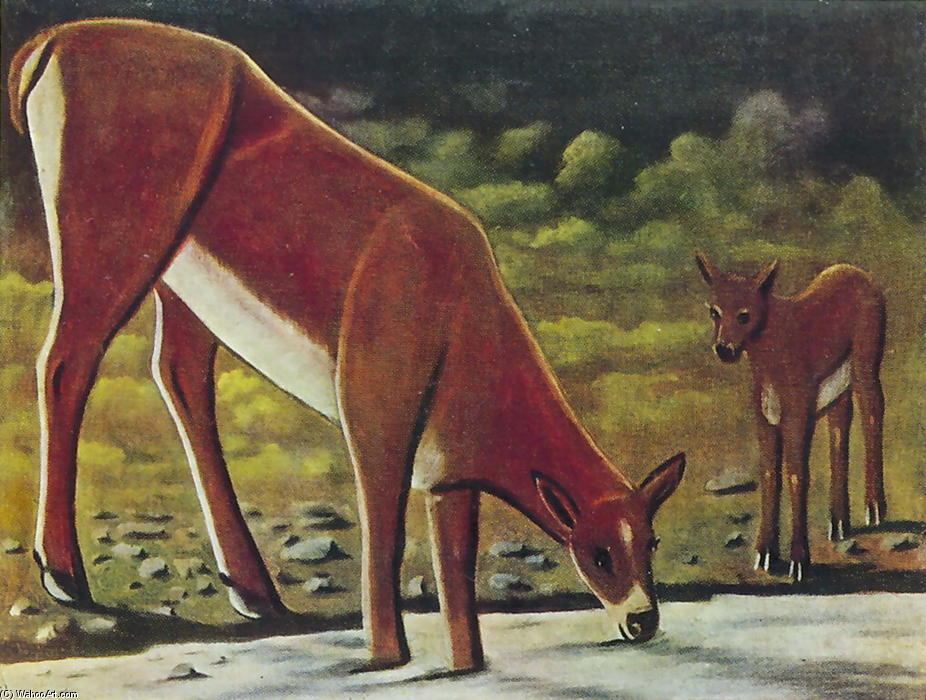 WikiOO.org - Enciklopedija dailės - Tapyba, meno kuriniai Niko Pirosmani - Roe deer at a spring