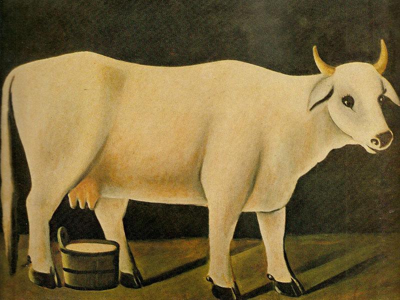 Wikioo.org - The Encyclopedia of Fine Arts - Painting, Artwork by Niko Pirosmani - White cow on a black background