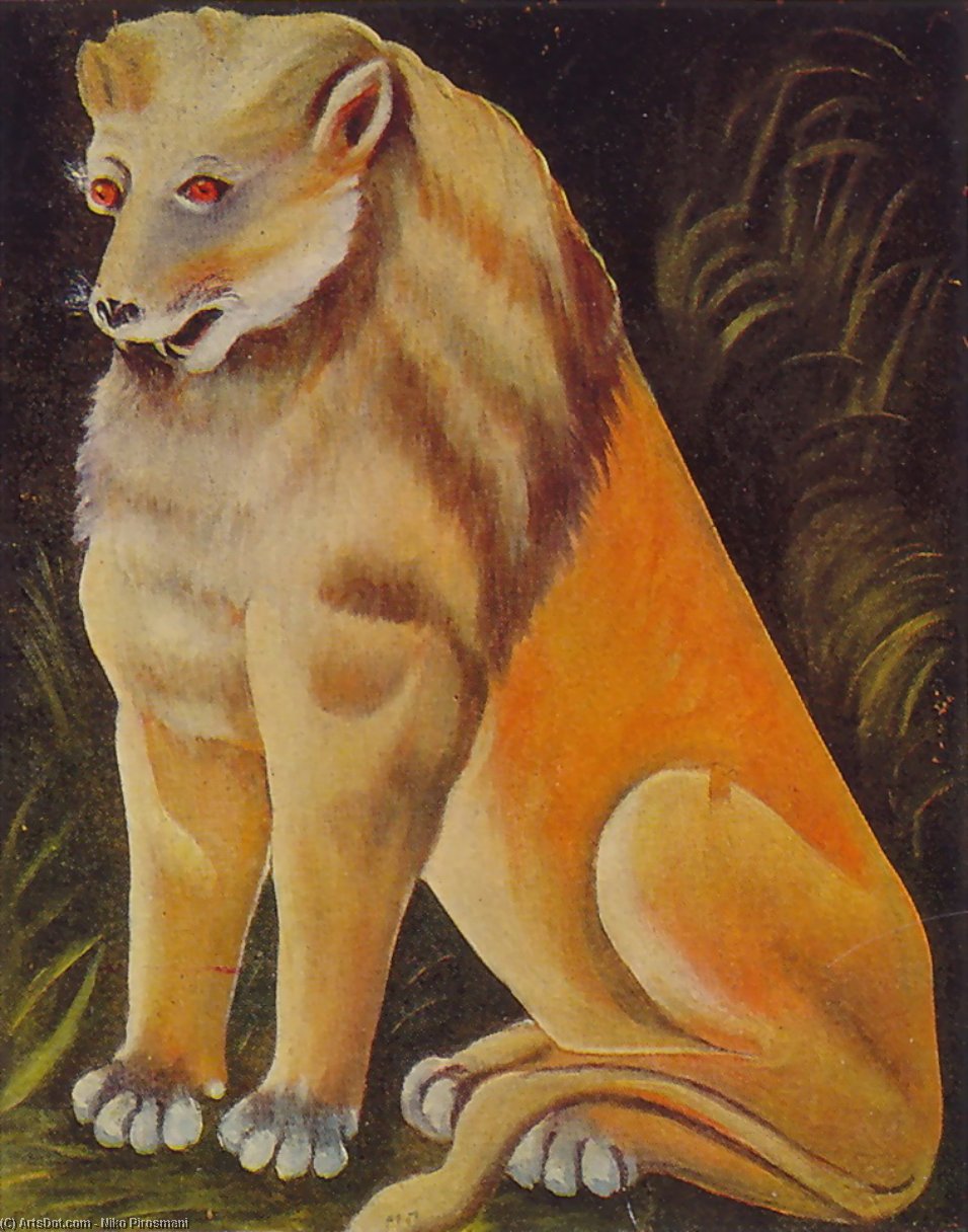 WikiOO.org – 美術百科全書 - 繪畫，作品 Niko Pirosmani -  坐在 黄色  狮子