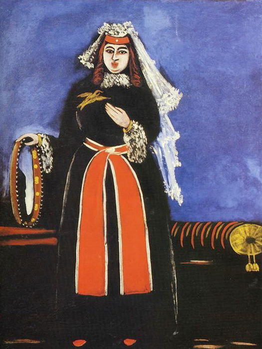 Wikioo.org - Bách khoa toàn thư về mỹ thuật - Vẽ tranh, Tác phẩm nghệ thuật Niko Pirosmani - A Georgian Woman with Tamboreen