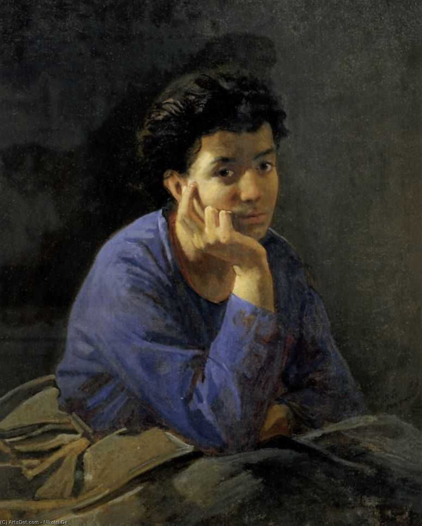 Wikioo.org - The Encyclopedia of Fine Arts - Painting, Artwork by Nikolai Ge - Portrait of an Unknown Woman in a blue blouse