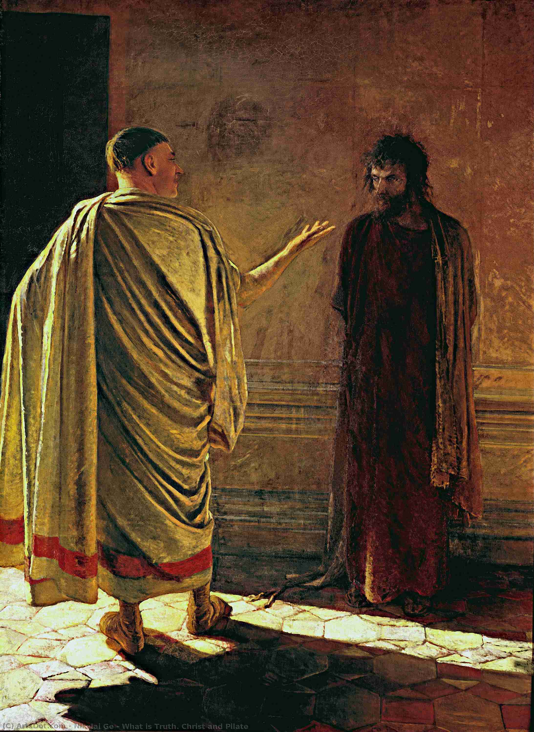 Wikioo.org – La Enciclopedia de las Bellas Artes - Pintura, Obras de arte de Nikolai Ge - Que es verdad  Cristo  asícomo  Pilatos