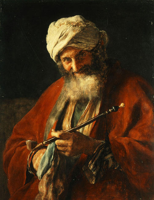 Wikoo.org - موسوعة الفنون الجميلة - اللوحة، العمل الفني Nikolaos Gyzis - Oriental Man with a Pipe