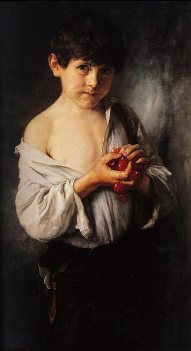 WikiOO.org - אנציקלופדיה לאמנויות יפות - ציור, יצירות אמנות Nikolaos Gyzis - Boy with Cherries