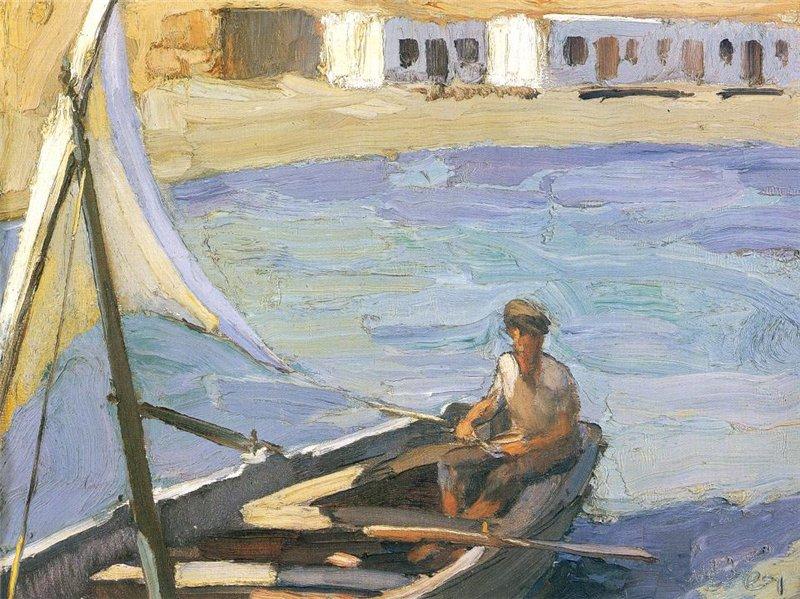 Wikioo.org - The Encyclopedia of Fine Arts - Painting, Artwork by Nikolaos Lytras - Boat with Sail (Panormos, Tinos)