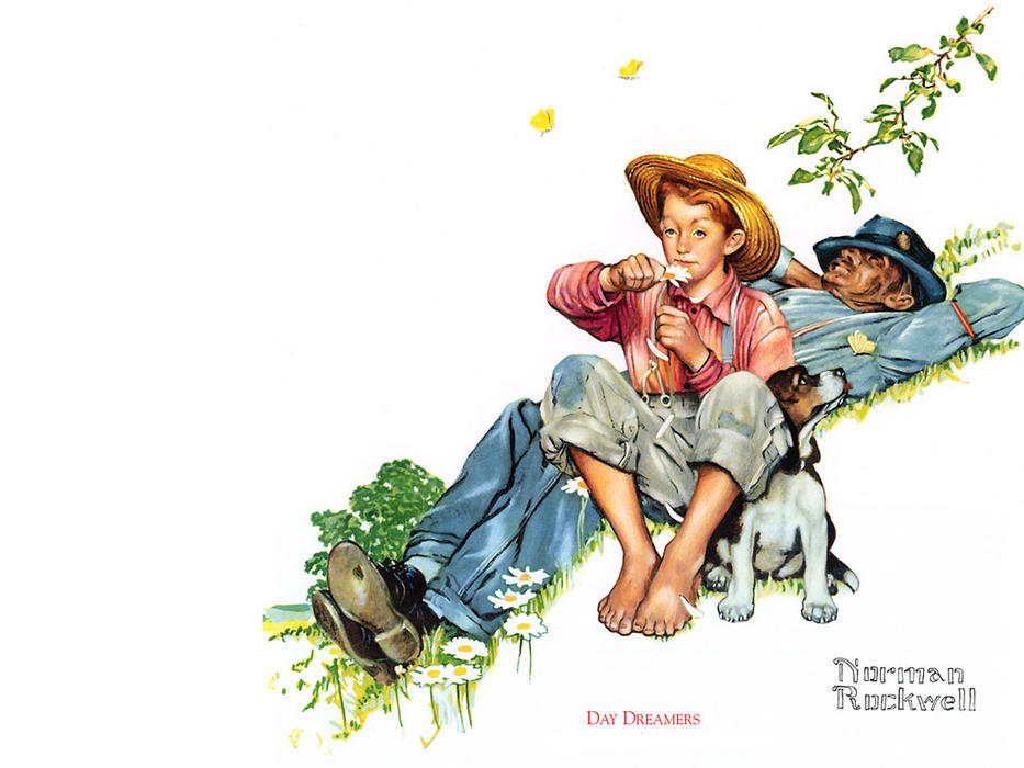 WikiOO.org - Енциклопедия за изящни изкуства - Живопис, Произведения на изкуството Norman Rockwell - Grandpa and Me picking daisies