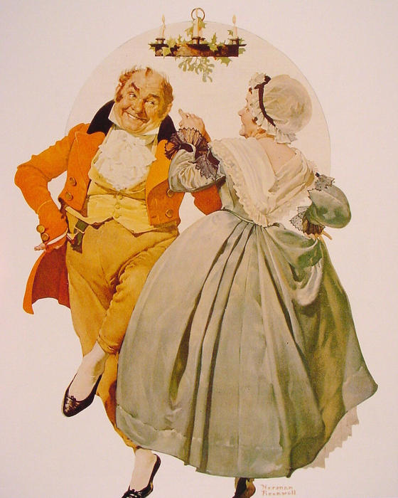 Wikoo.org - موسوعة الفنون الجميلة - اللوحة، العمل الفني Norman Rockwell - Merrie Christmas Couple Dancing Under the Mistletoe