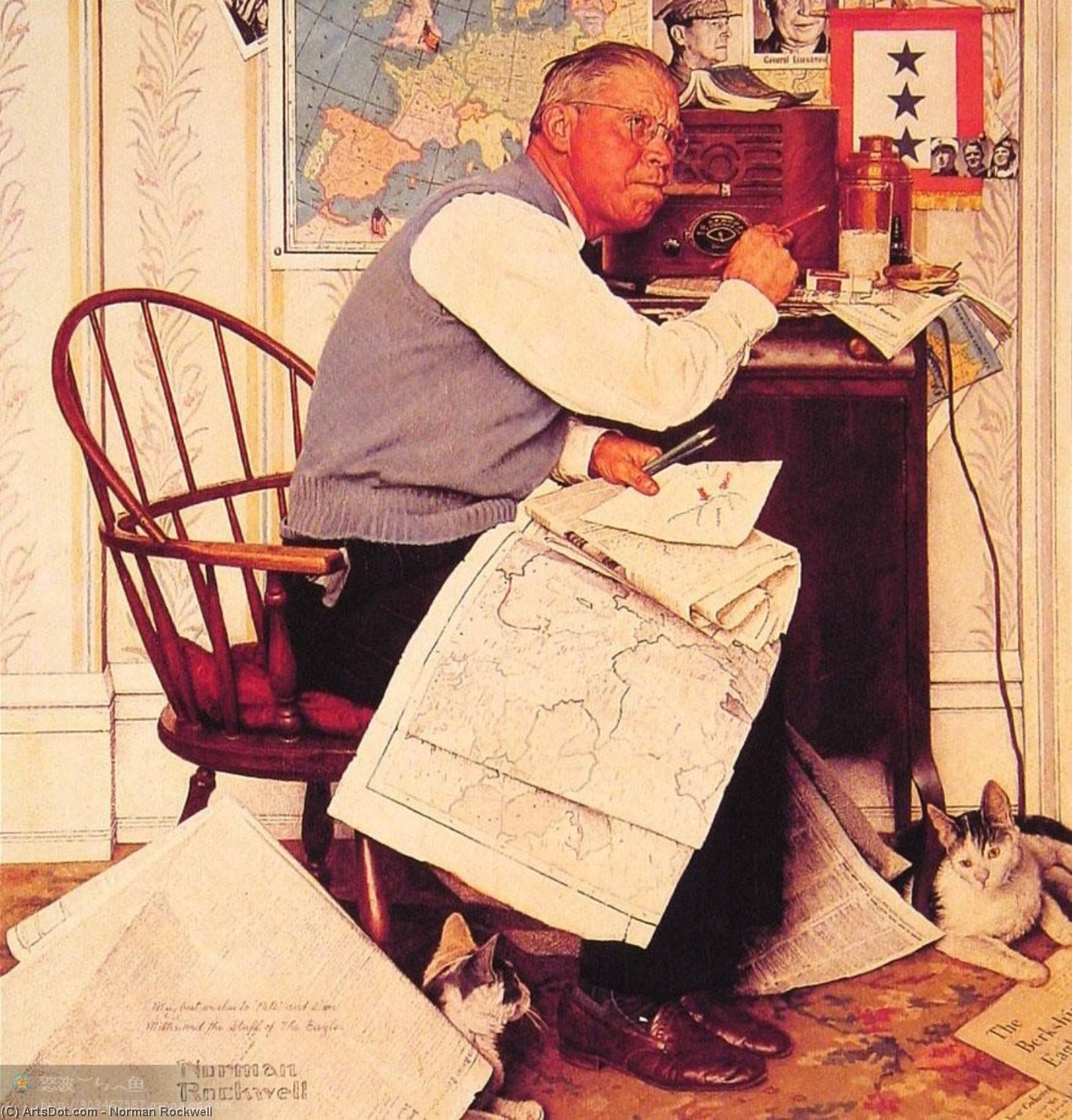 WikiOO.org - Encyclopedia of Fine Arts - Festés, Grafika Norman Rockwell - Man Charting WManeuvers