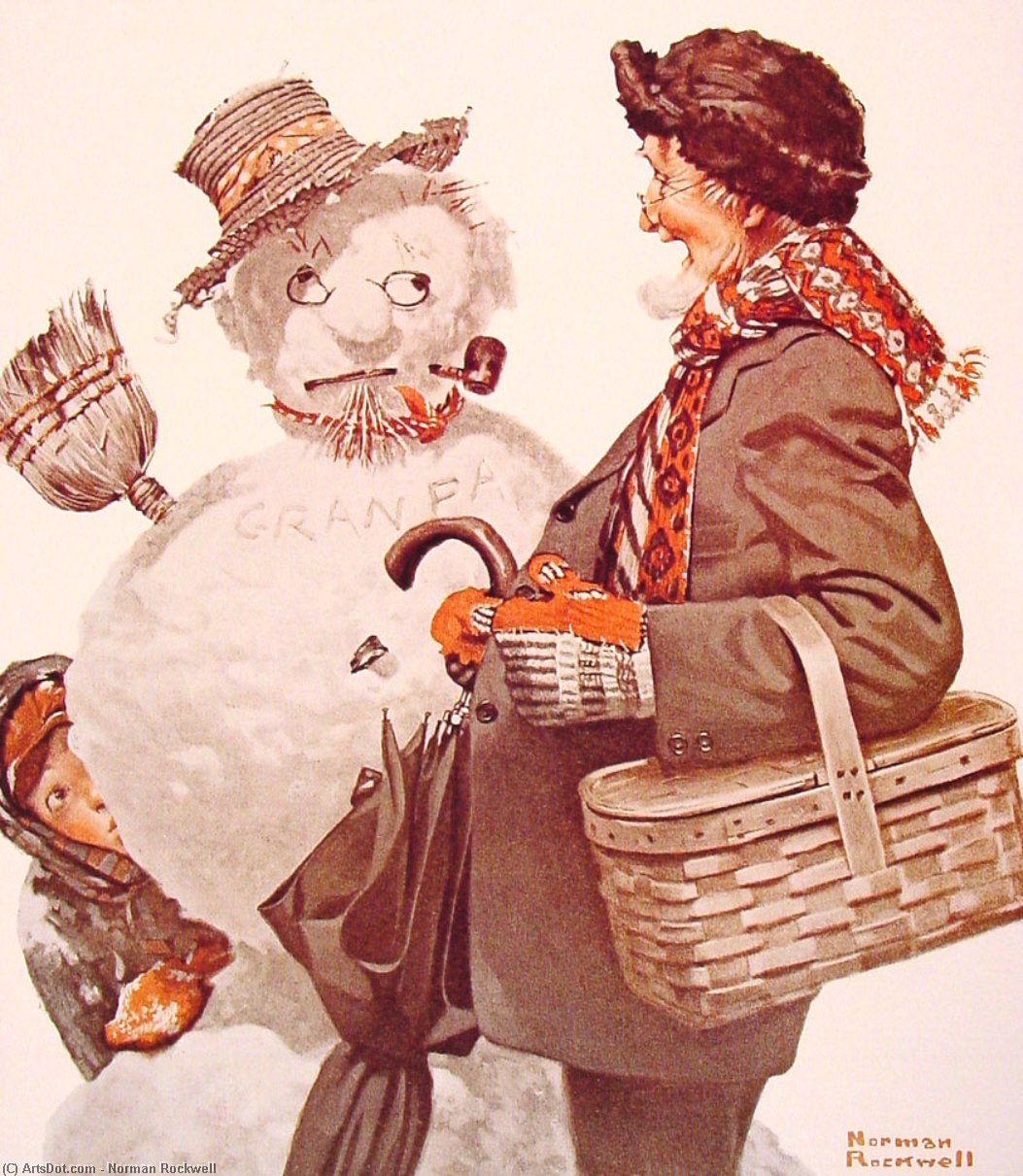 Wikioo.org - The Encyclopedia of Fine Arts - Painting, Artwork by Norman Rockwell - Grandfather and Snowman
