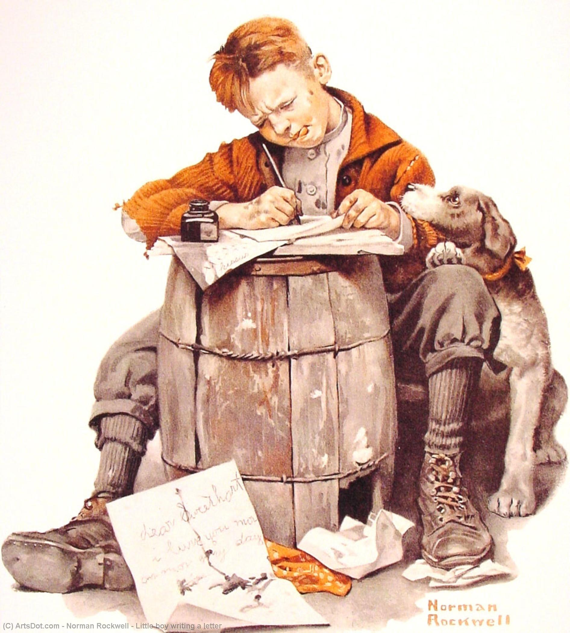 Wikioo.org - The Encyclopedia of Fine Arts - Painting, Artwork by Norman Rockwell - Little boy writing a letter
