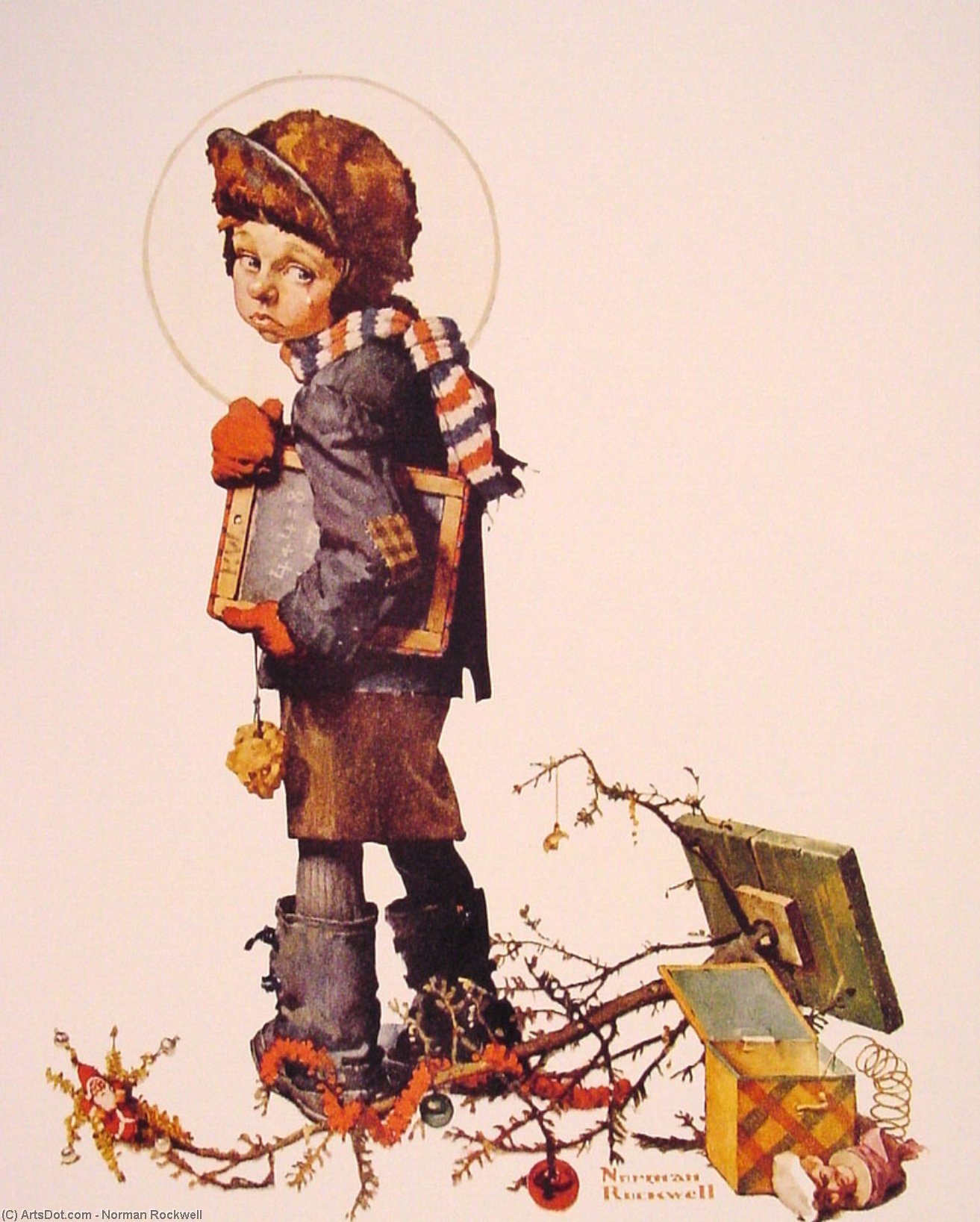 Wikioo.org – La Enciclopedia de las Bellas Artes - Pintura, Obras de arte de Norman Rockwell - pequeño muchacho propiedad  tiza  pensión