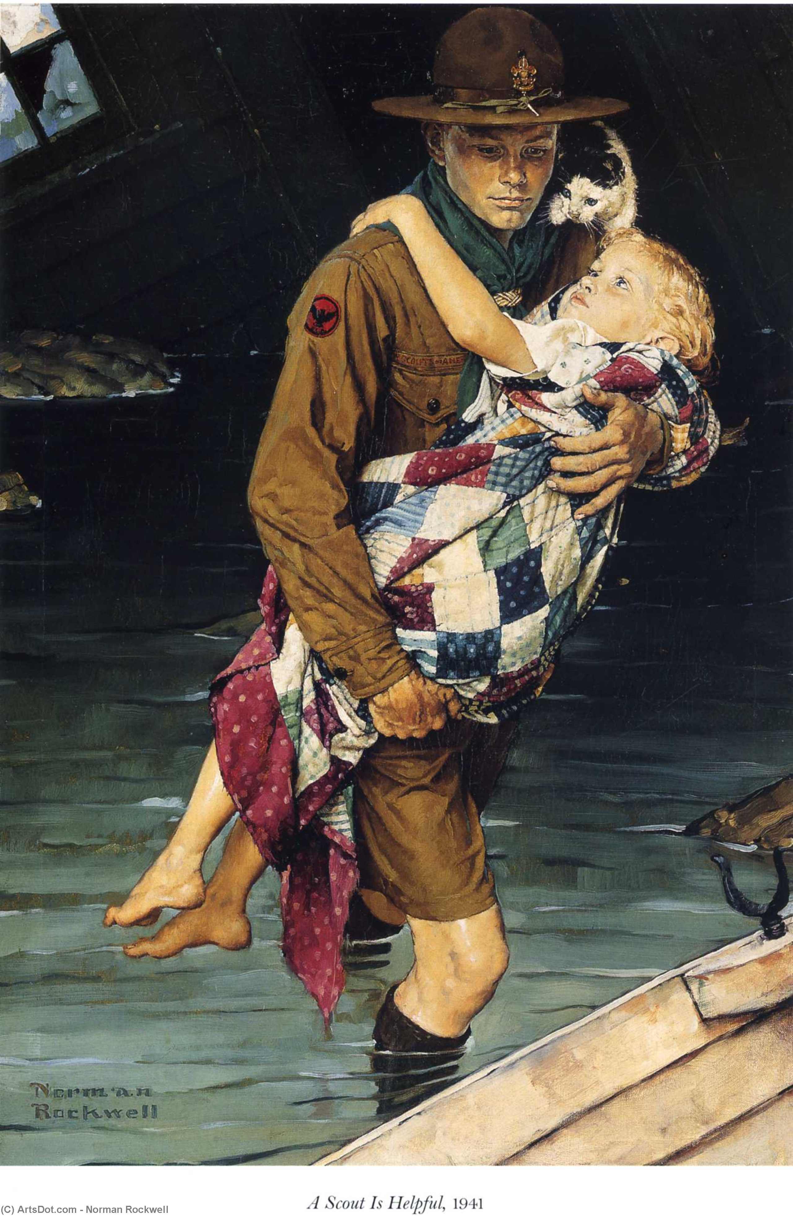 Wikioo.org - The Encyclopedia of Fine Arts - Painting, Artwork by Norman Rockwell - A Scout Is Helpful