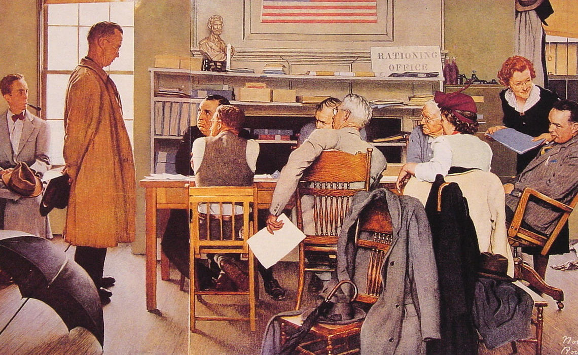 Wikioo.org - The Encyclopedia of Fine Arts - Painting, Artwork by Norman Rockwell - Visits a Ration Board