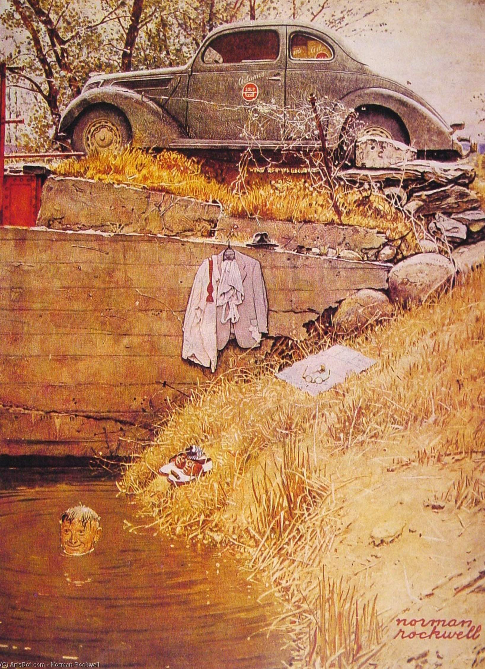 WikiOO.org - Encyclopedia of Fine Arts - Lukisan, Artwork Norman Rockwell - The Swimming Hole