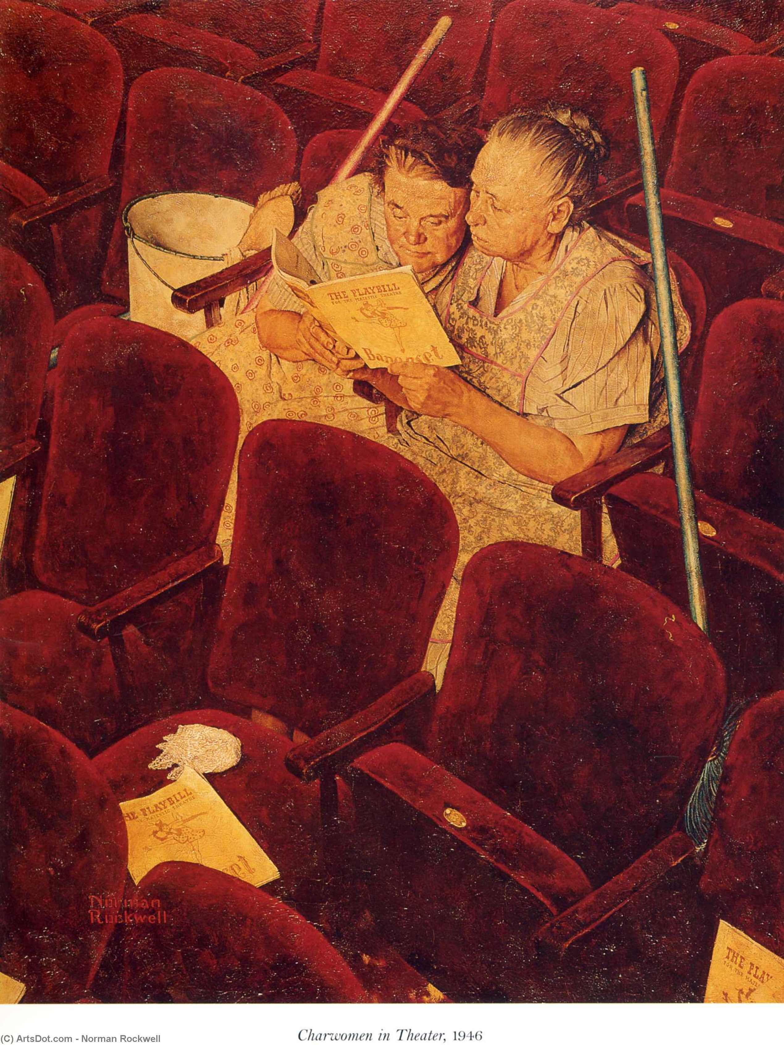 Wikioo.org - The Encyclopedia of Fine Arts - Painting, Artwork by Norman Rockwell - Charwomen in Theater