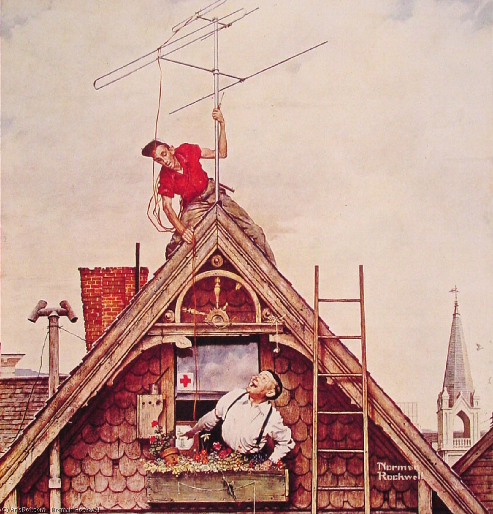 Wikioo.org - The Encyclopedia of Fine Arts - Painting, Artwork by Norman Rockwell - New Television Antenna