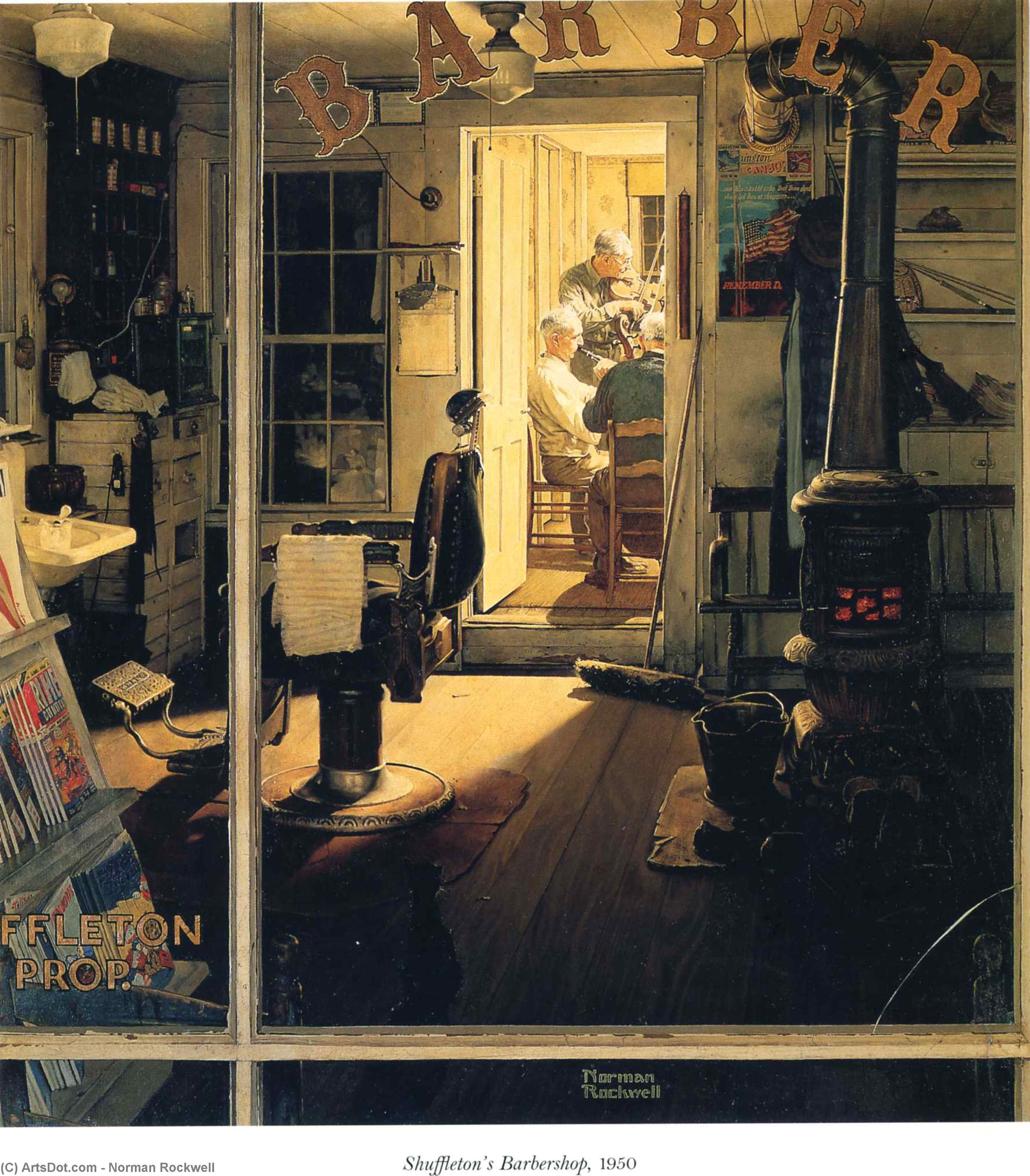 Wikioo.org – La Enciclopedia de las Bellas Artes - Pintura, Obras de arte de Norman Rockwell - Shuffleton's Barbería