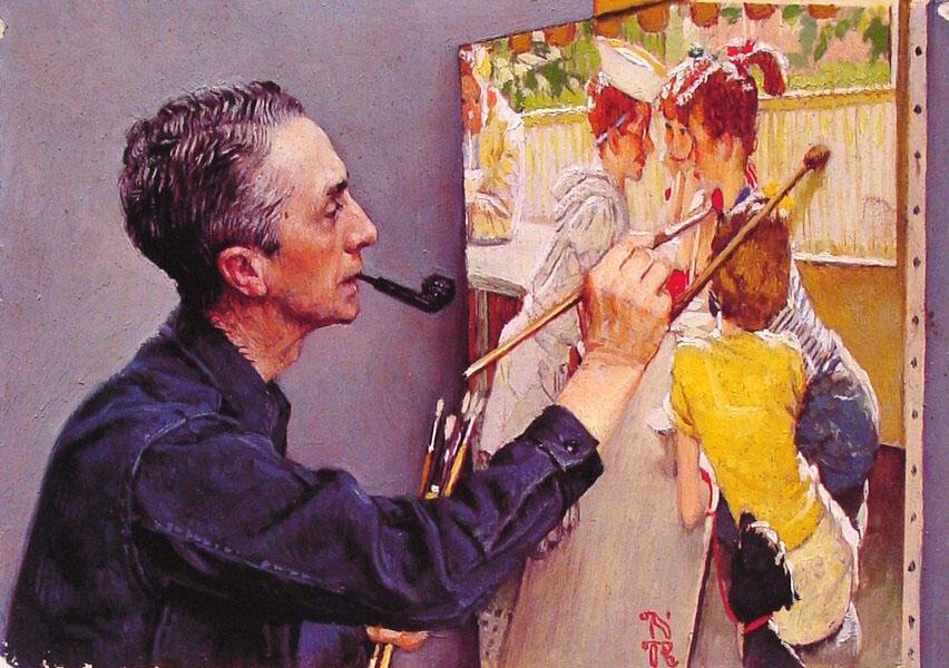 Wikioo.org - The Encyclopedia of Fine Arts - Painting, Artwork by Norman Rockwell - Portrait of Norman Rockwell Painting the Soda Jerk