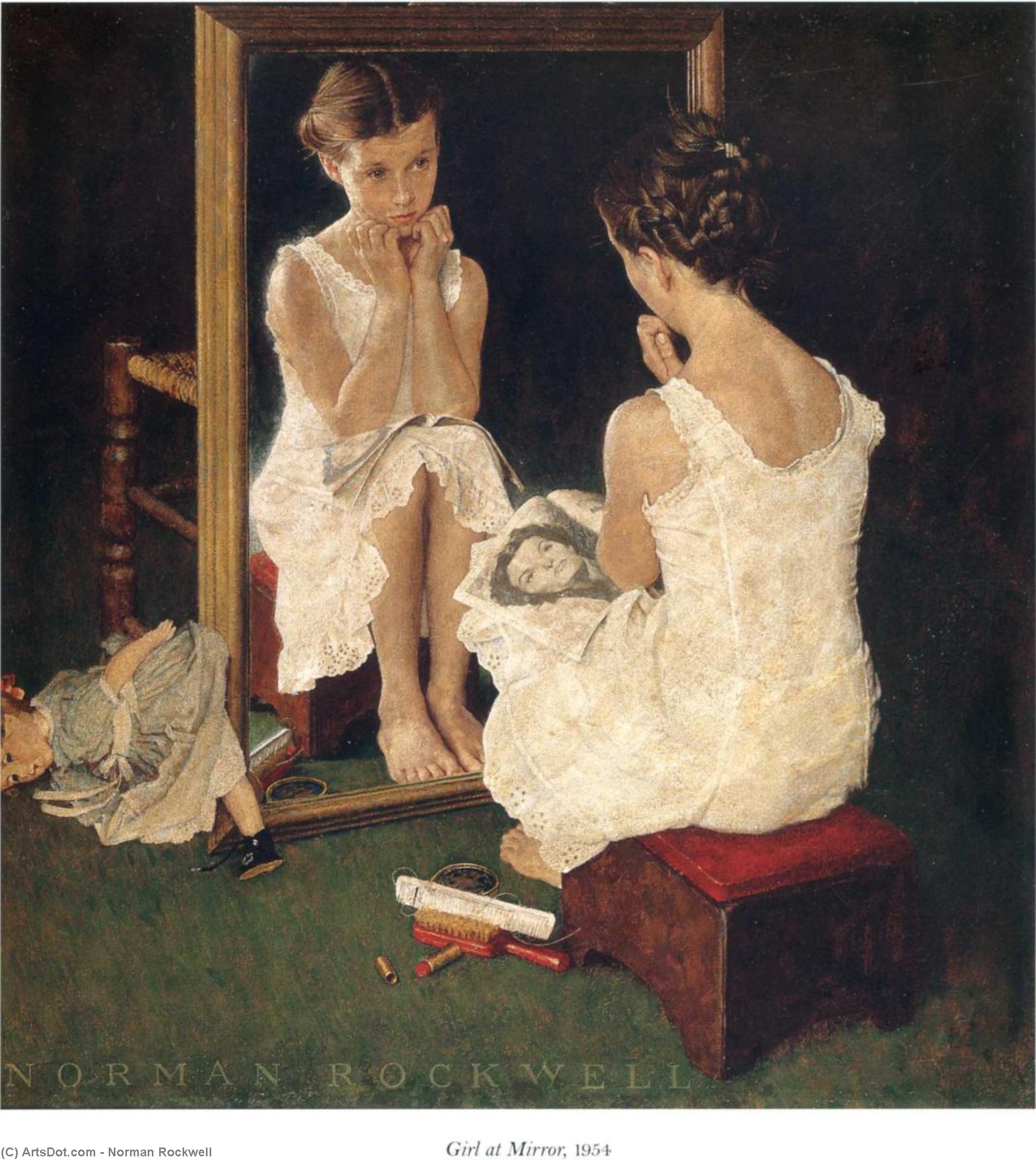 Wikioo.org - The Encyclopedia of Fine Arts - Painting, Artwork by Norman Rockwell - Girl at Mirror