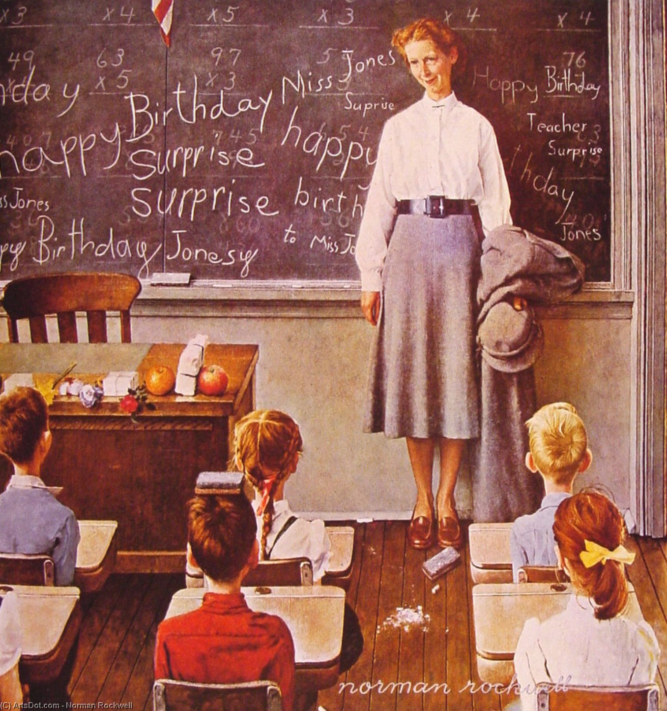 WikiOO.org - Encyclopedia of Fine Arts - Maleri, Artwork Norman Rockwell - Teacher's Birthday