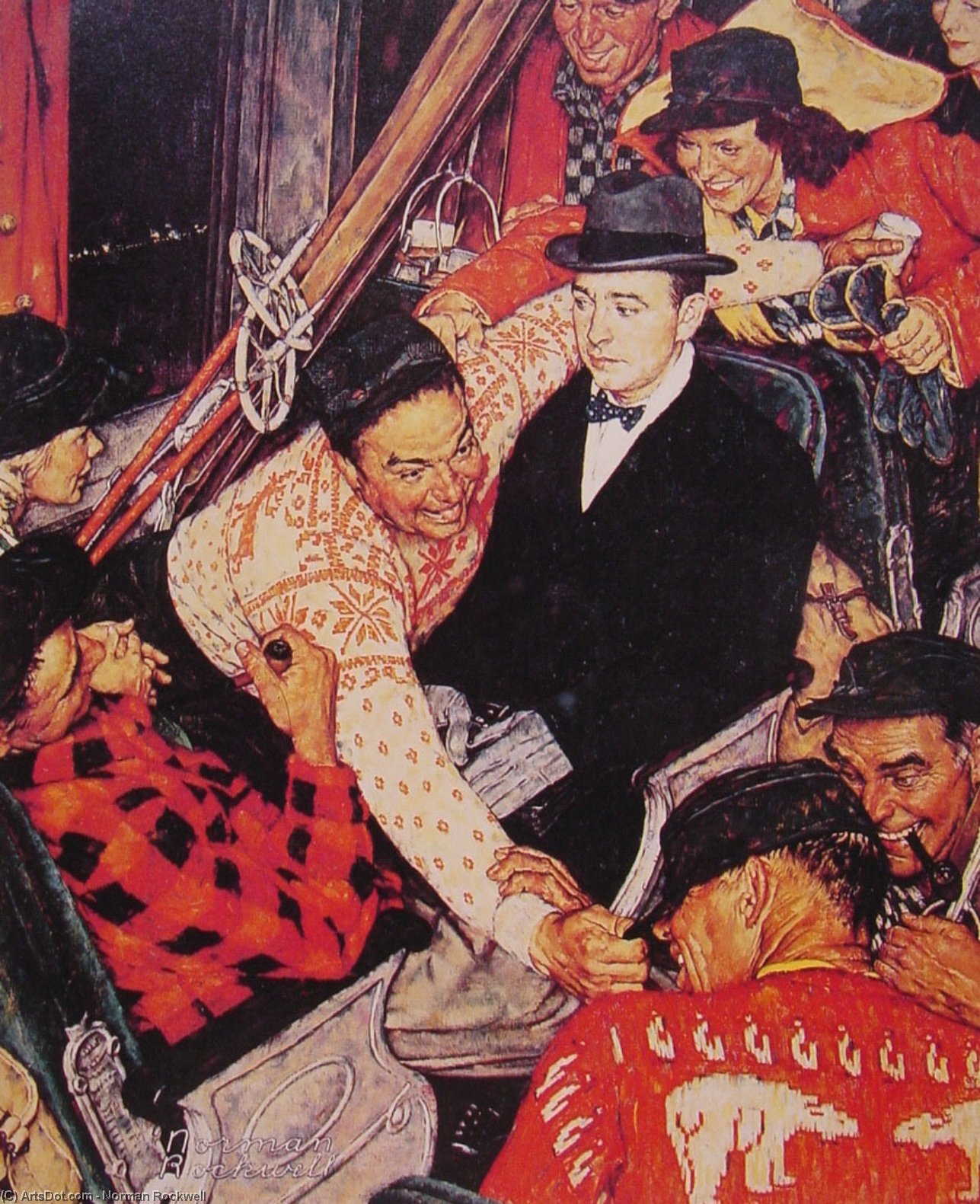 WikiOO.org - Encyclopedia of Fine Arts - Malba, Artwork Norman Rockwell - Skiers on a Train