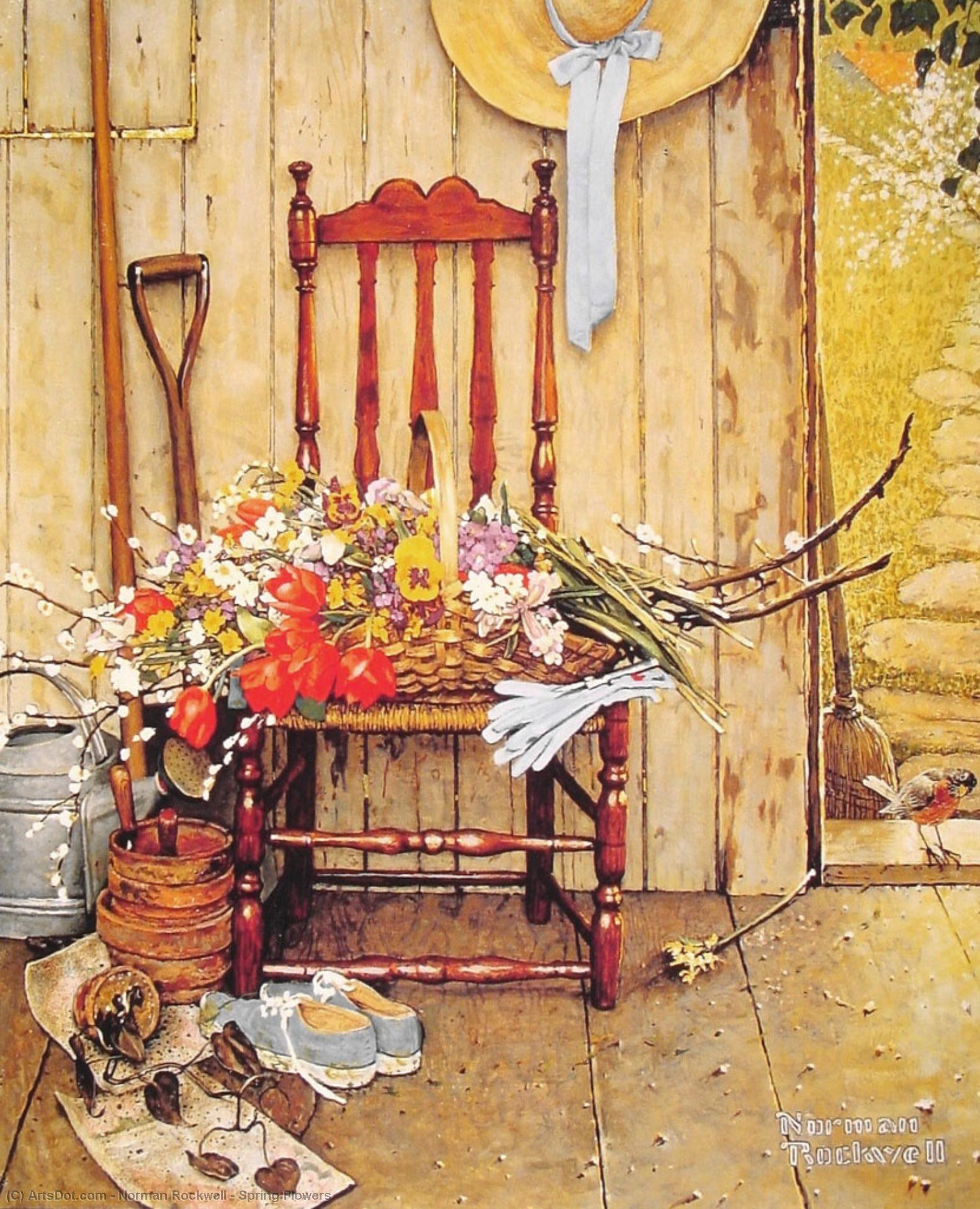Wikoo.org - موسوعة الفنون الجميلة - اللوحة، العمل الفني Norman Rockwell - Spring Flowers