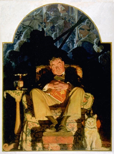 WikiOO.org - Encyclopedia of Fine Arts - Festés, Grafika Norman Rockwell - Asleep with Book
