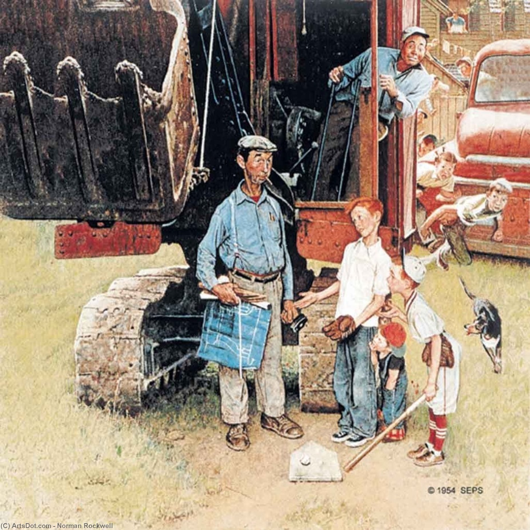 Wikioo.org - The Encyclopedia of Fine Arts - Painting, Artwork by Norman Rockwell - Baseball vs Progress