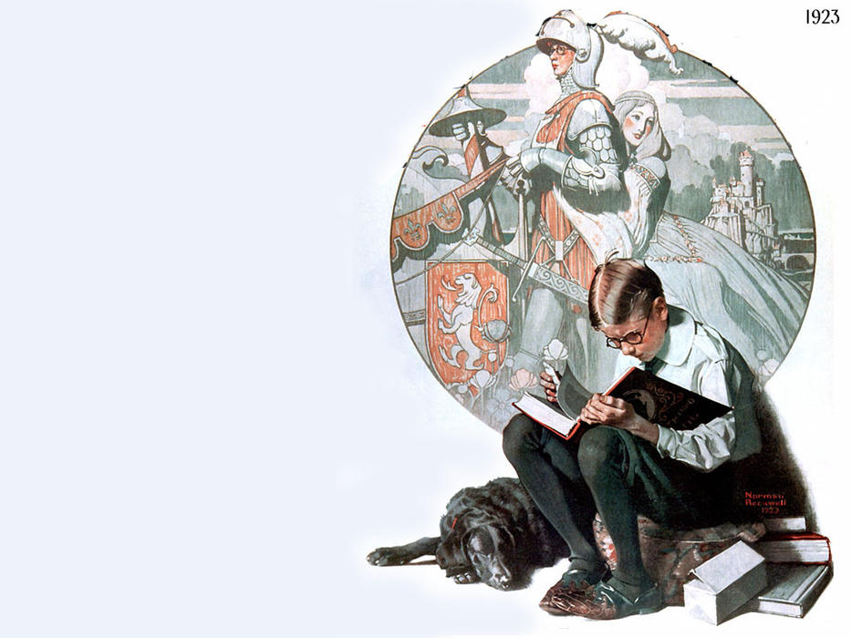 Wikoo.org - موسوعة الفنون الجميلة - اللوحة، العمل الفني Norman Rockwell - Boy Reading Adventure Story