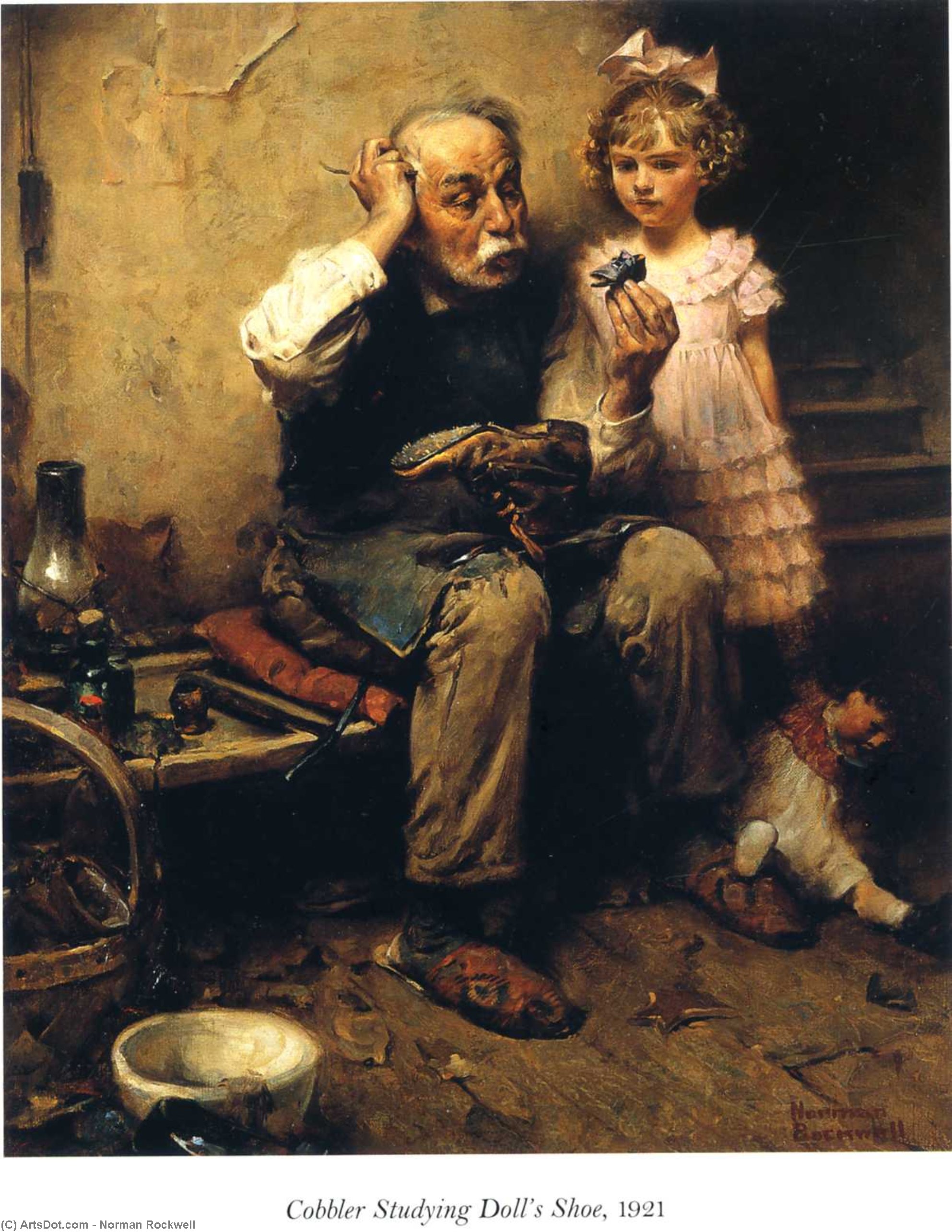 WikiOO.org - Енциклопедія образотворчого мистецтва - Живопис, Картини
 Norman Rockwell - Cobbler Studying Doll's Shoe