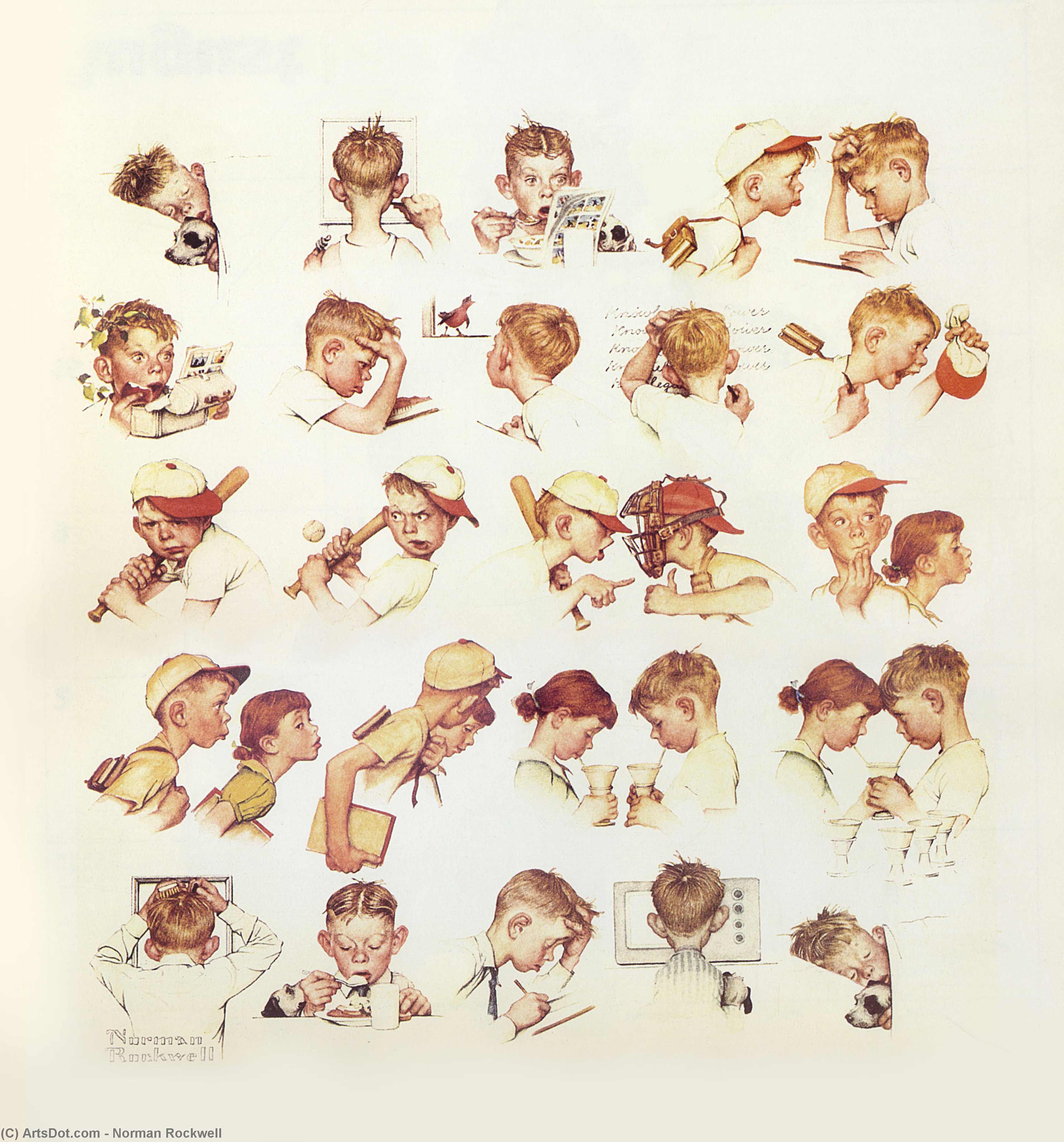 WikiOO.org - Encyclopedia of Fine Arts - Schilderen, Artwork Norman Rockwell - Faces of Boy